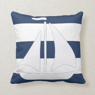 Cojín decorativo náutico de la raya azul del