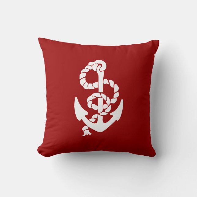Cojín decorativo náutico del ancla reversible roja (Anverso)