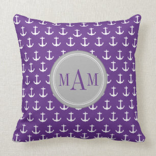 Cojín decorativo náutico púrpura del monograma
