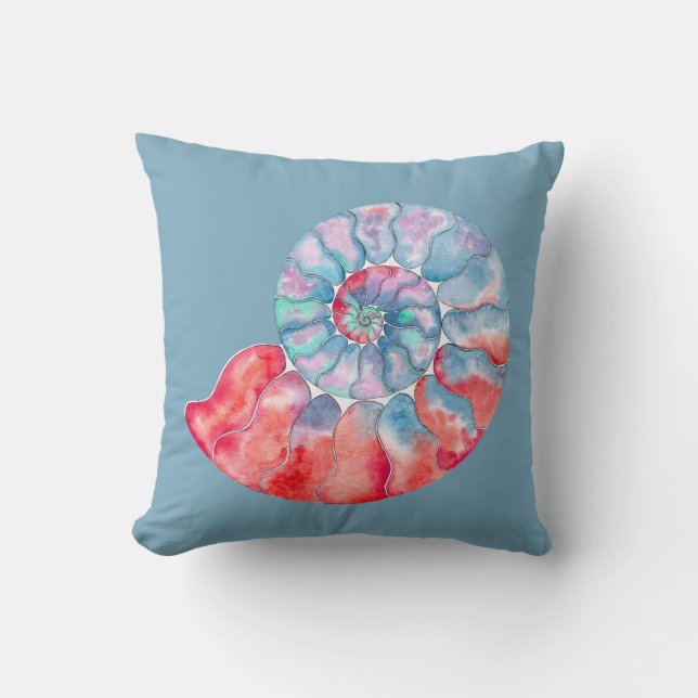 Cojín Decorativo Nautilus gris rojo azul en azul oscuro (Anverso)