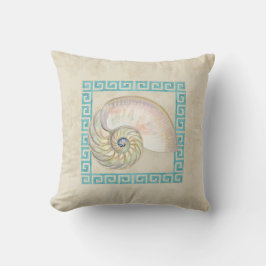 Cojín Decorativo Nautilus Shell acuarela Griega Key Damask Beach