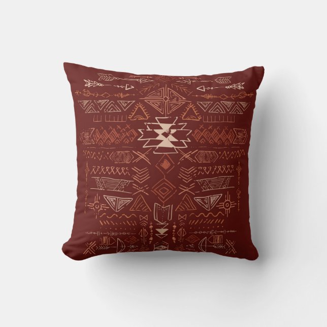 Cojín Decorativo Navajo Aztec: Patrón de Doodle Étnico. (Anverso)