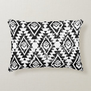 Cojín Decorativo Navajo tribal: geométrico blanco negro.