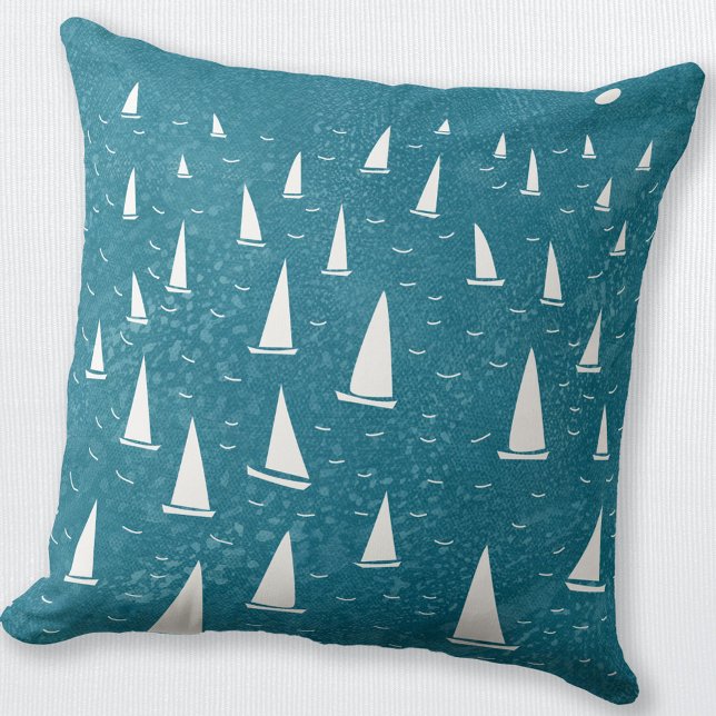 Cojín Decorativo Navegación marítima (Sailing boat regatta nautical teal throw pillow)