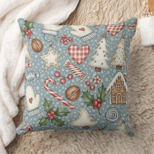 Cojín Decorativo Navidad acogedora de jengibre con bastones de cara