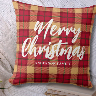 Cojín Decorativo Navidad Alegre Personalizada de Cuadro Rojo Vintag