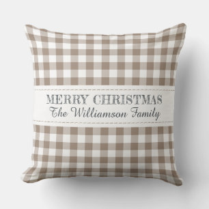Cojín Decorativo Navidad Alegre Rústica con Nombre Monograma de Cua