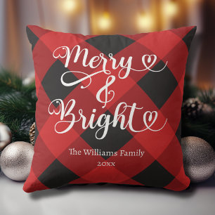 Cojín Decorativo Navidad Alegre y Brillante Cuadros Rojos Personali