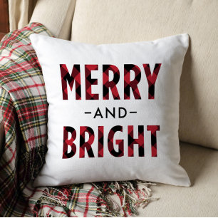 Cojín Decorativo Navidad Alegre y Brillante Plaid Búfalo Rojo