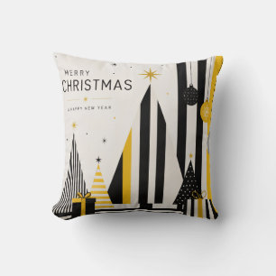 Cojín Decorativo Navidad Amarillo Negro y Blanco Moderno