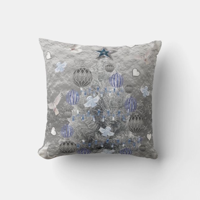 Cojín decorativo navidad, árbol plateado (Anverso)