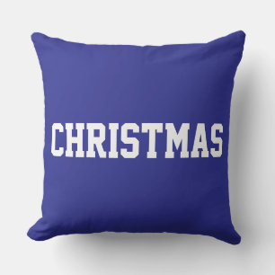 Cojín Decorativo Navidad Blanca Texto en Negrita Sobre Azul Profund