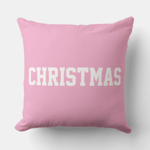 Cojín Decorativo Navidad Blanca Texto En Negrita Sobre Rosa Claro y