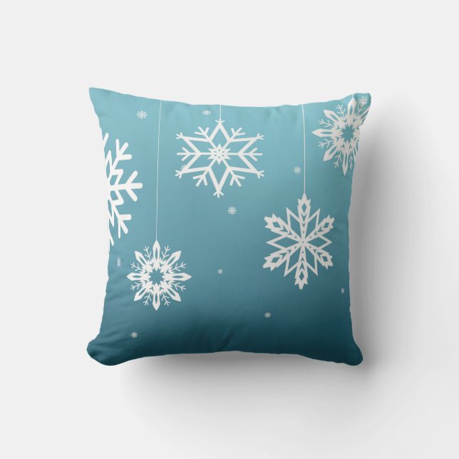 Cojín Decorativo Navidad blanco azul del modelo de los copos de (Anverso)