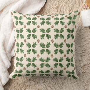 Cojín Decorativo Navidad Botánica de Siempreverde y Piña Rústica