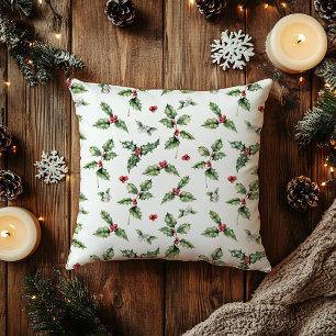 Cojín Decorativo Navidad con Acebo Festivo y Muérdago