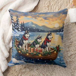 Cojín Decorativo Navidad con barco de Husky Siberiano