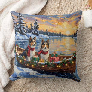 Cojín Decorativo Navidad con barco de Shetland Sheepdog
