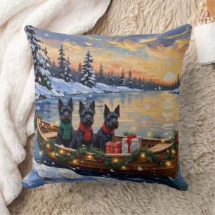 Cojín Decorativo Navidad con Barco de Terrier Escocés