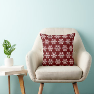 Cojín Decorativo Navidad Copo de Nieve Rojo Blanco Patrón de Invier
