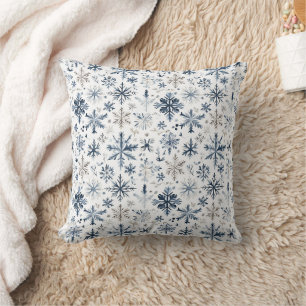 Cojín Decorativo Navidad Copos de Nieve Azules Blancos