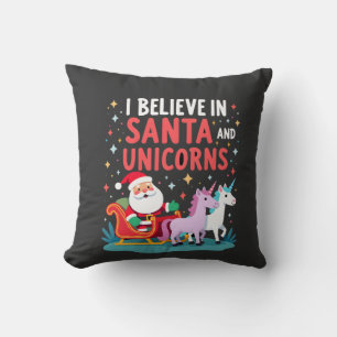 Cojín Decorativo Navidad creo en Santa y unicornios divertido Xm