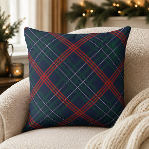 Cojín Decorativo Navidad Cuadro Escocés Diagonal Rústico Azul Marin