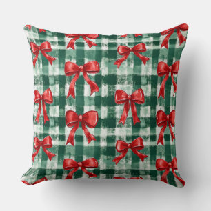 Cojín Decorativo Navidad Cuadro Verde Lazo Elegante