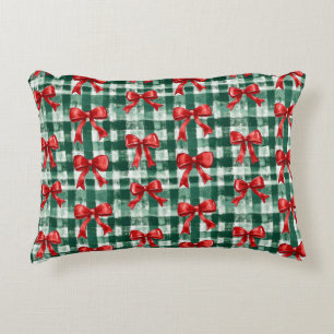 Cojín Decorativo Navidad Cuadro Verde Lazo Rojo
