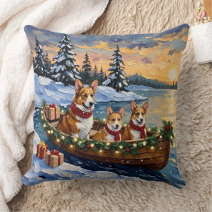 Cojín Decorativo Navidad de Corgi en Barco Fiesta
