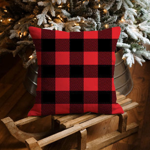 Cojín Decorativo Navidad de Cuadros Búfalo Rojo Negro en Negrita