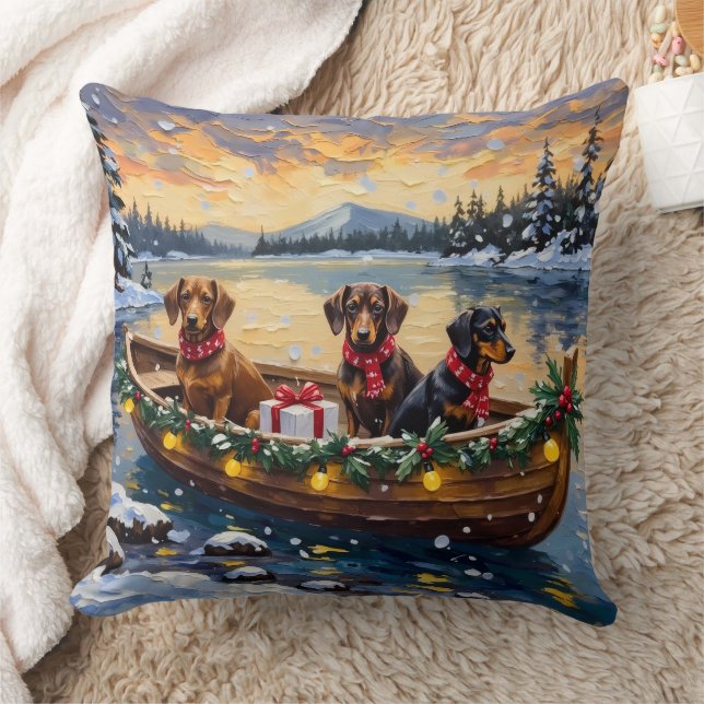 Cojín Decorativo Navidad de Dachshund en Barco (Manta)