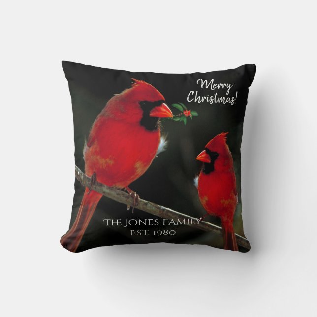 Cojín Decorativo Navidad de dos cardenales  (Anverso)