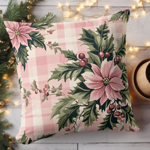 Cojín Decorativo Navidad de Flor de Pascua de Cuadro Rosa