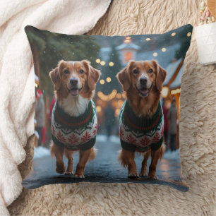 Cojín Decorativo Navidad de Nova Scotia Duck Tolling Retriever Niev