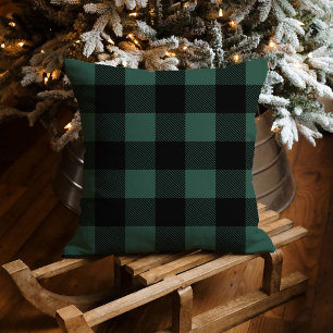 Cojín Decorativo Navidad de Plaid de Ciervo Verde Cazador Rústico y