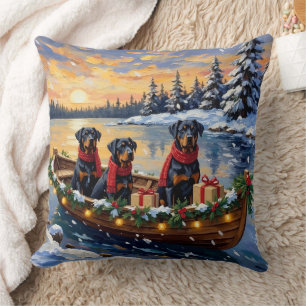 Cojín Decorativo Navidad de Rottweiler en Barco Fiesta