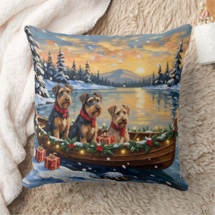 Cojín Decorativo Navidad del Airedale Terrier en Barco