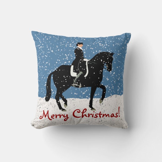 Cojín Decorativo Navidad del caballo del Dressage Nevado (Anverso)