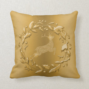 Cojín Decorativo Navidad del reno y de la guirnalda del oro