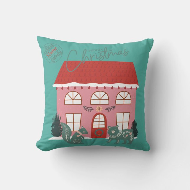 Cojín Decorativo Navidad, diseño escandinavo - nombre personalizado (Anverso)