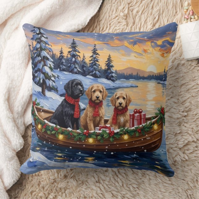 Cojín Decorativo Navidad en Barco con Bernedoodle (Manta)