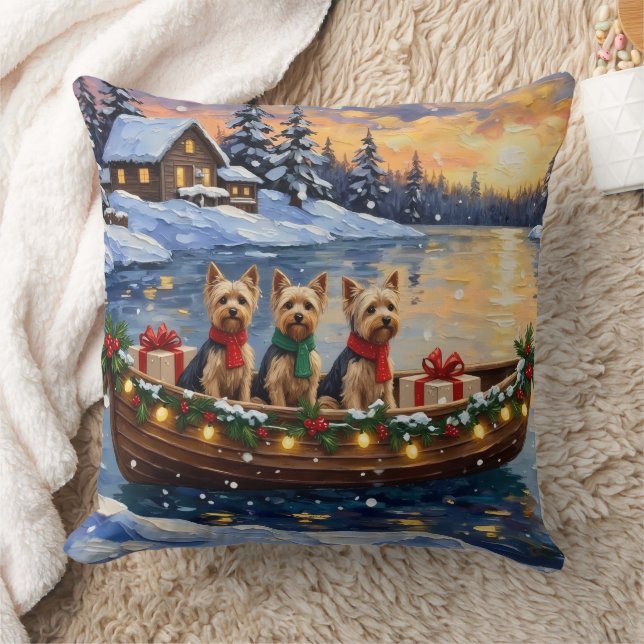 Cojín Decorativo Navidad en Barco con Yorkipoo (Manta)