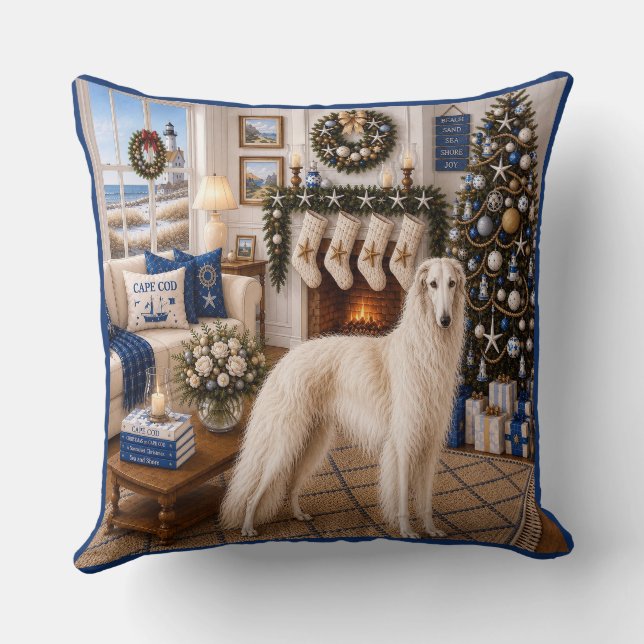 Cojín Decorativo Navidad en Cape Cod ,Borzoi  (Reverso )