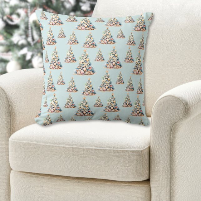 Cojín Decorativo Navidad en la playa (Beach Christmas Pattern Throw Pillow)