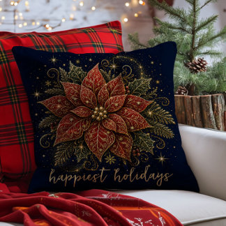 Cojín Decorativo Navidad en las Estrellas | Flor de Nochebuena
