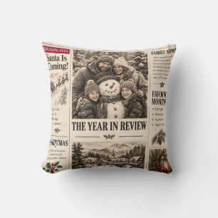 Cojín Decorativo Navidad en Periódico Antiguo, Fiesta Familiar Retr
