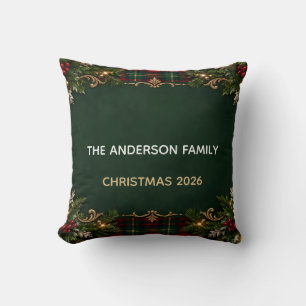 Cojín Decorativo Navidad Familiar Personalizada 2026 Tartán Acogedo