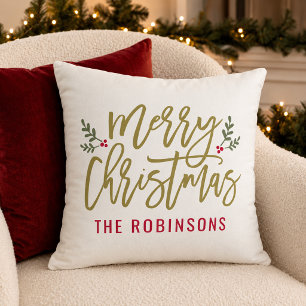 Cojín Decorativo Navidad Feliz Oro Moderno Familia Personalizada