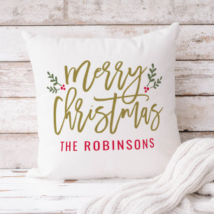 Cojín Decorativo Navidad Feliz Oro Moderno Familia Personalizada